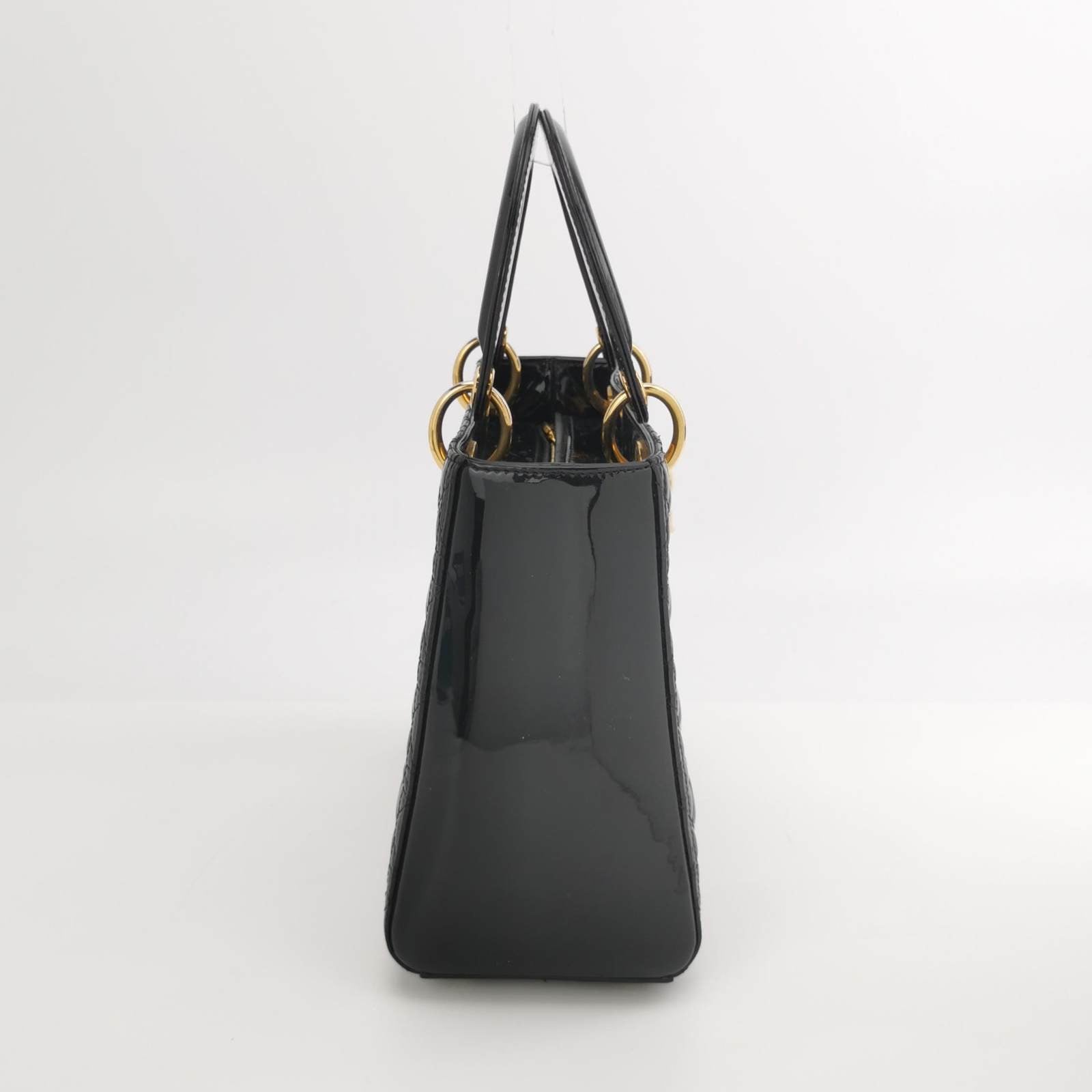 Lady Dior Medium Black Patent Leather Handbag with Gold Hardware