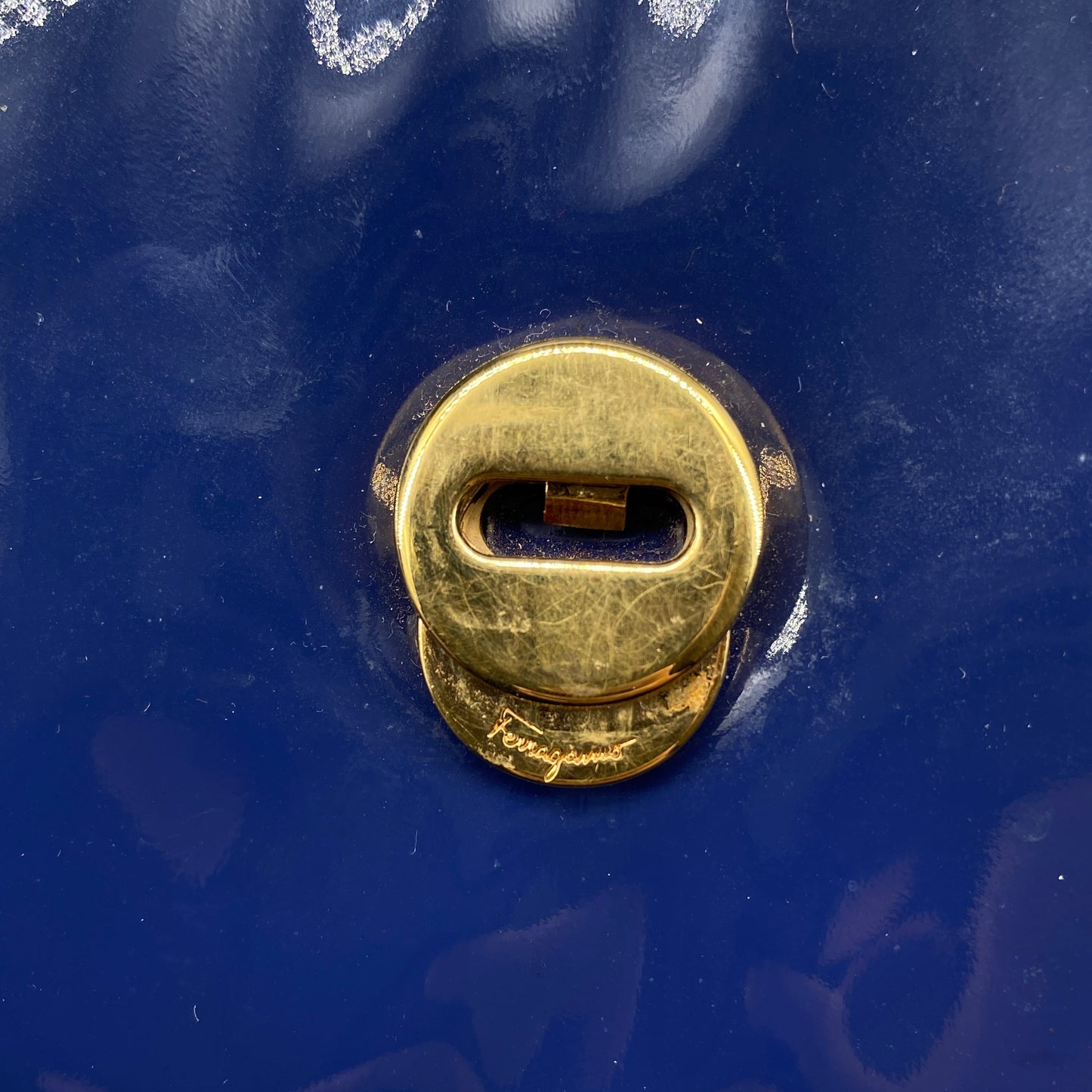 Salvatore Ferragamo Vara Bow Patent Leather Shoulder Bag Royal Blue
