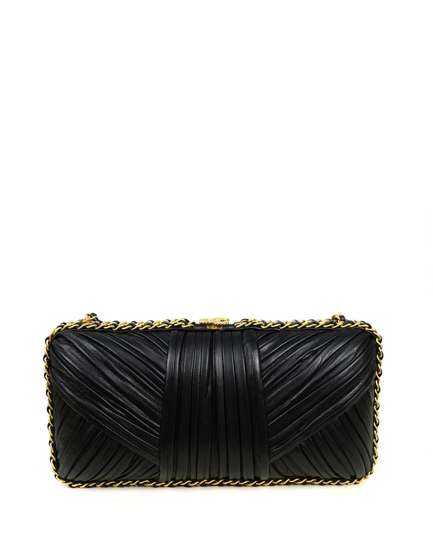 Chanel Black Pleated Chain Around Clutch Crossbody Bag - Rovelle Bags