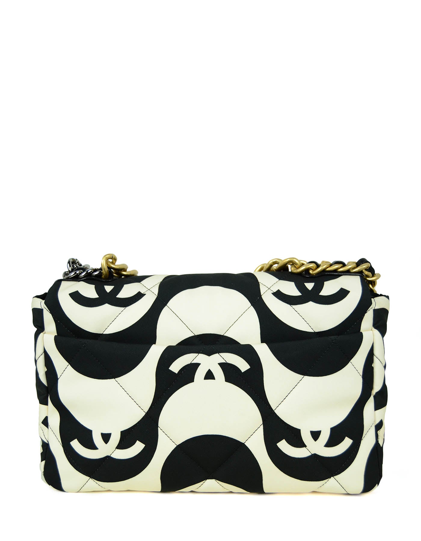 Chanel 2021 Black/ Ecru Fabric CC Flap Bag - Rovelle Bags