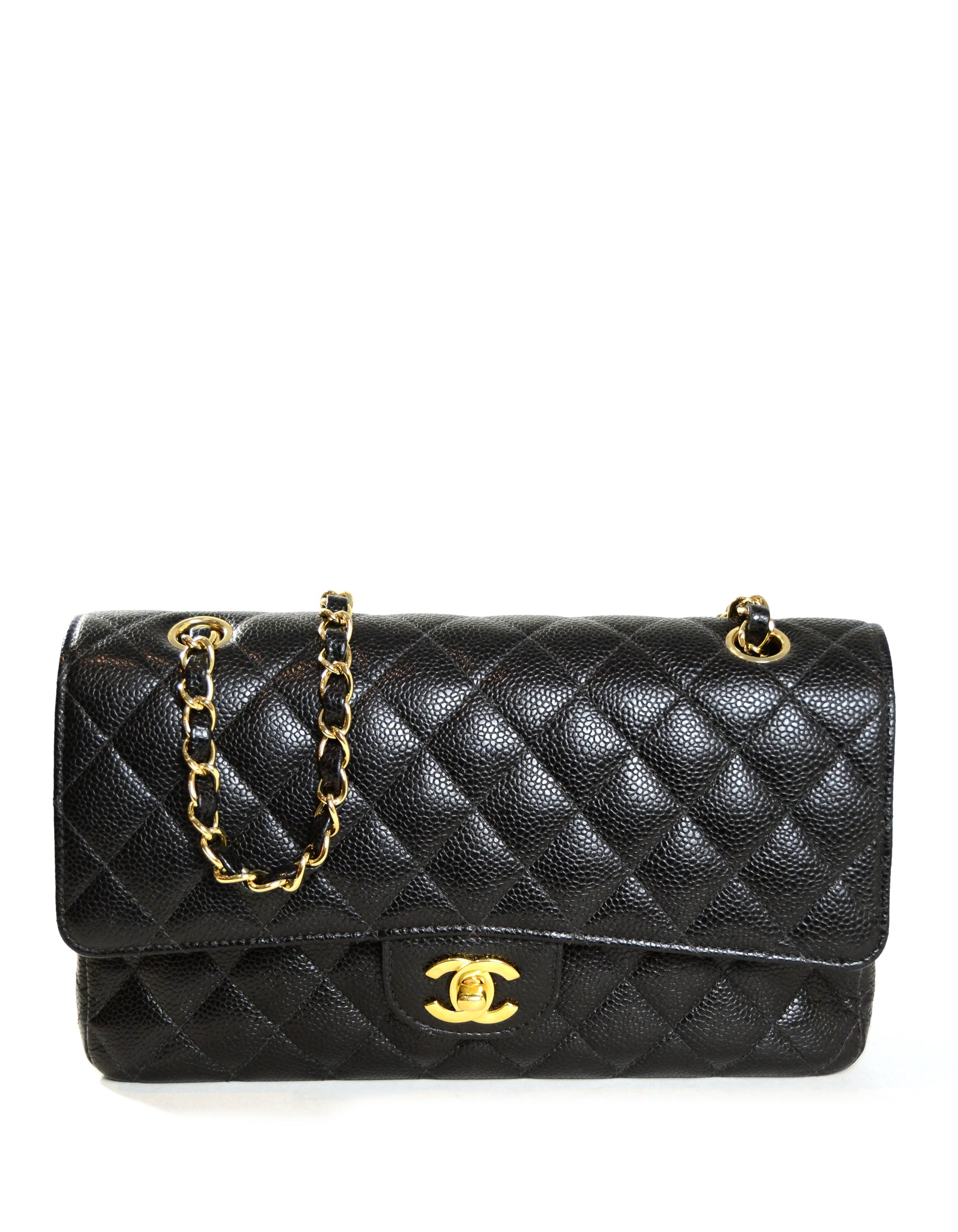 Chanel Black Caviar Leather 10" Medium Flap Bag - Rovelle Bags