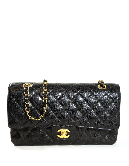 Chanel Black Caviar Leather 10" Medium Flap Bag - Rovelle Bags