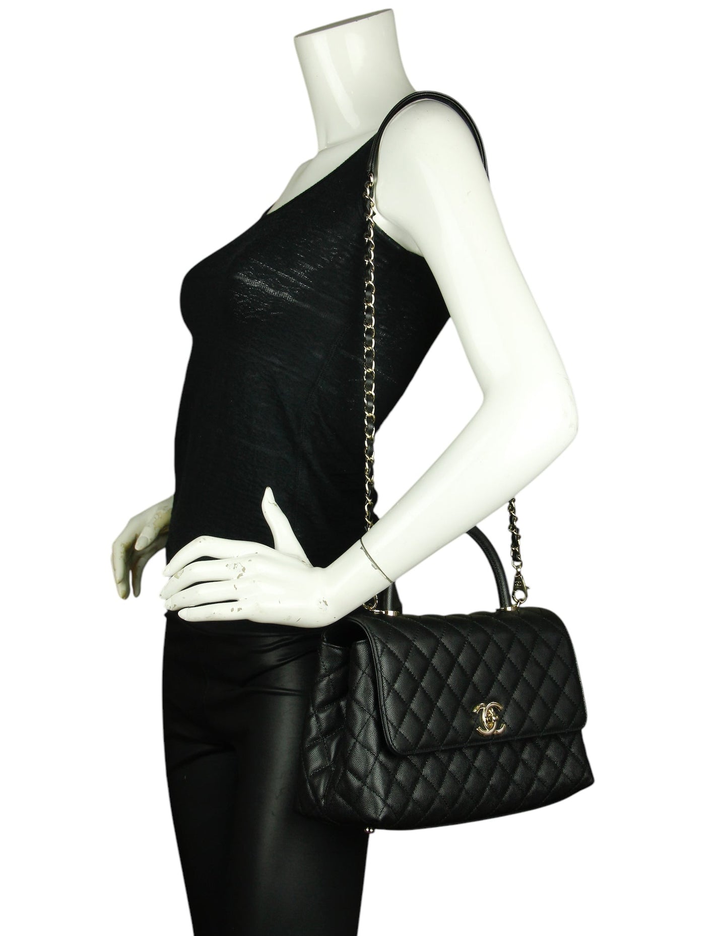 Chanel Black Caviar Small Coco Handle Handbag - Rovelle Bags