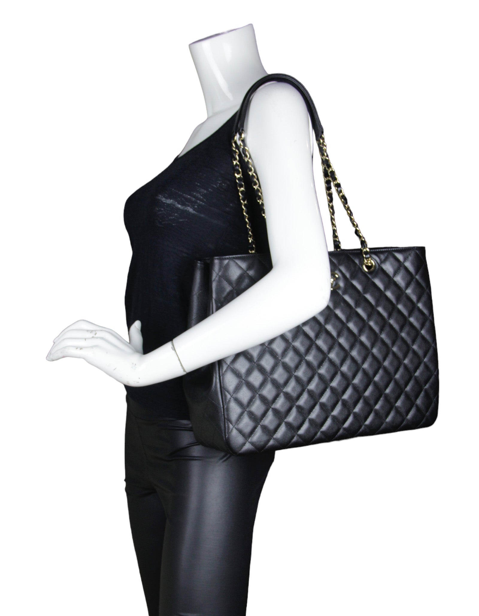 Chanel 2022 Black Caviar Leather Quilted Tote Bag - Rovelle Bags