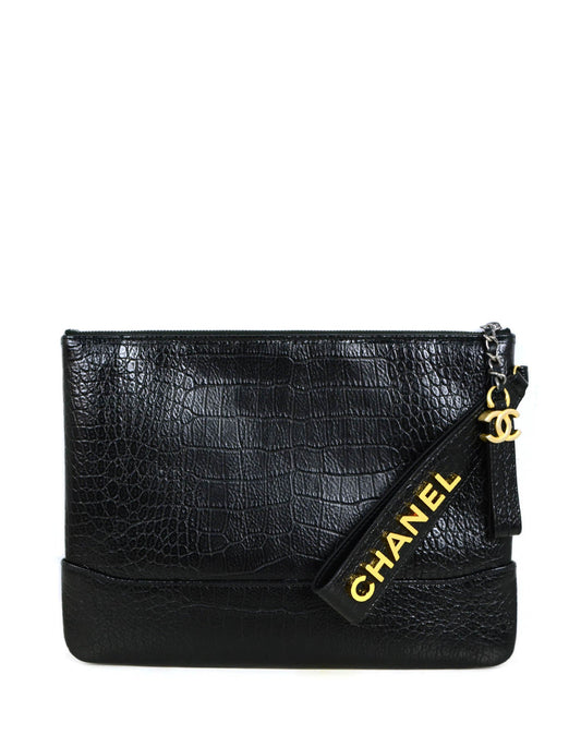 Chanel NEW Black Crocodile Embossed Gabrielle Handbag - Rovelle Bags