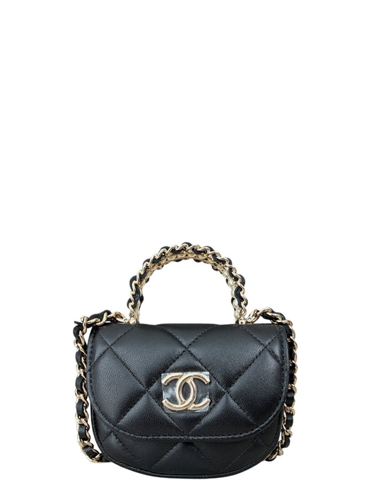 Chanel Black Lambskin Quilted Pearl Top Handbag - Rovelle Bags