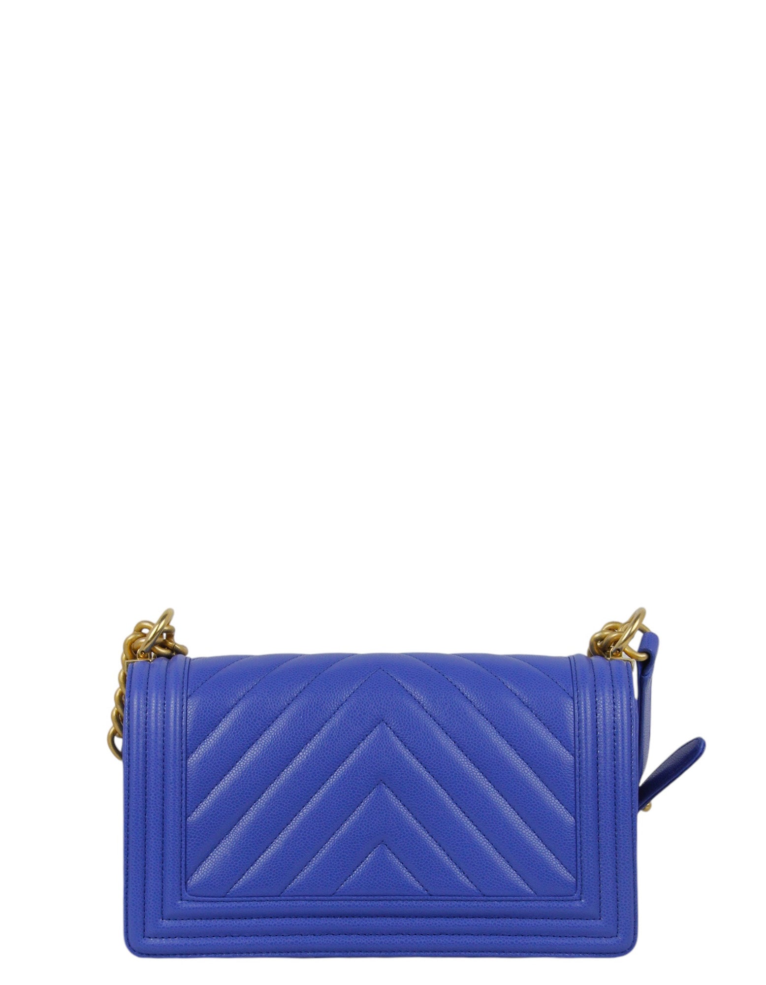 Chanel Cobalt Caviar Chevron Quilted Medium Handbag - Rovelle Bags