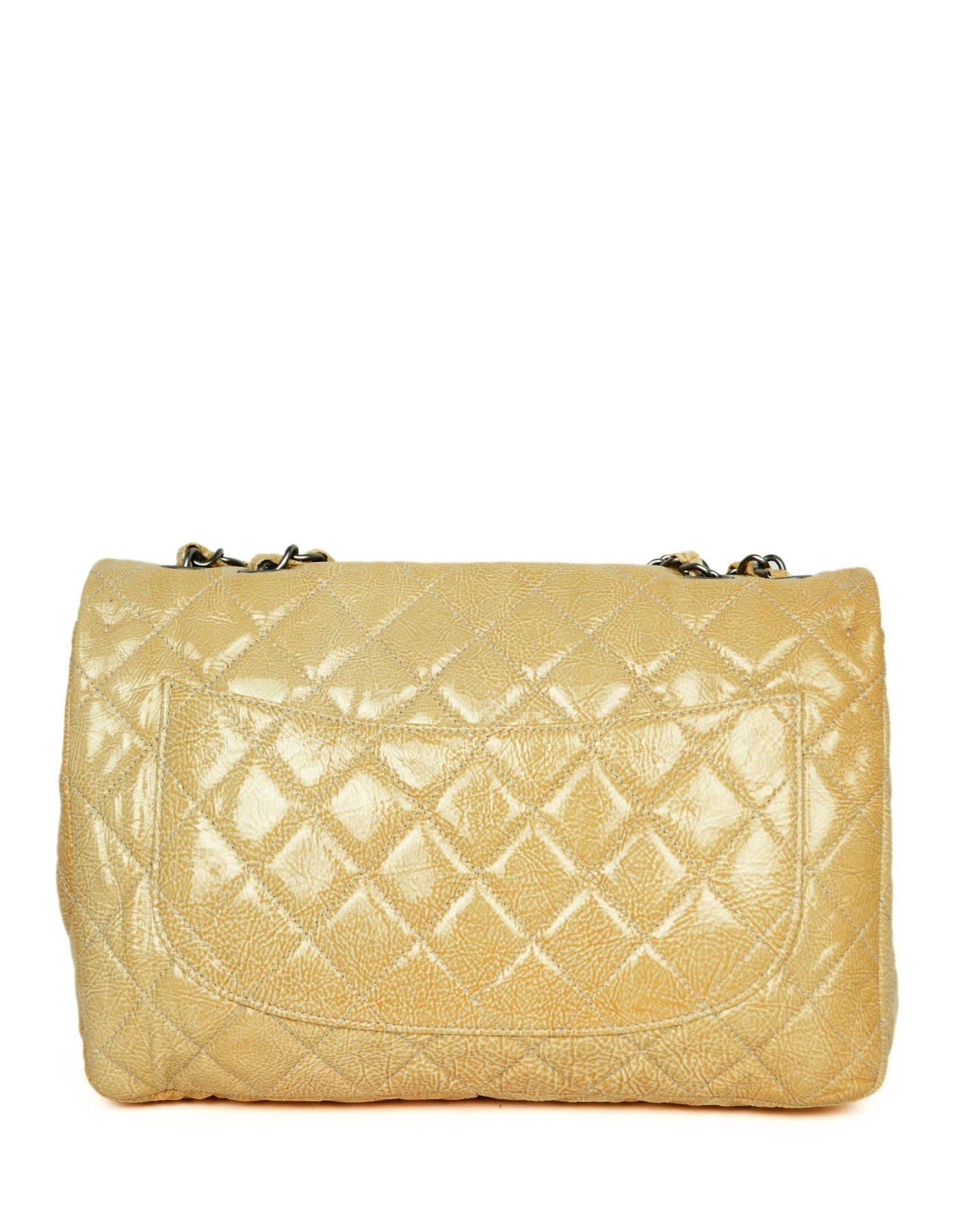 Chanel Cream Crumpled Patent Quilted Single Flap Bag - Rovelle Bags