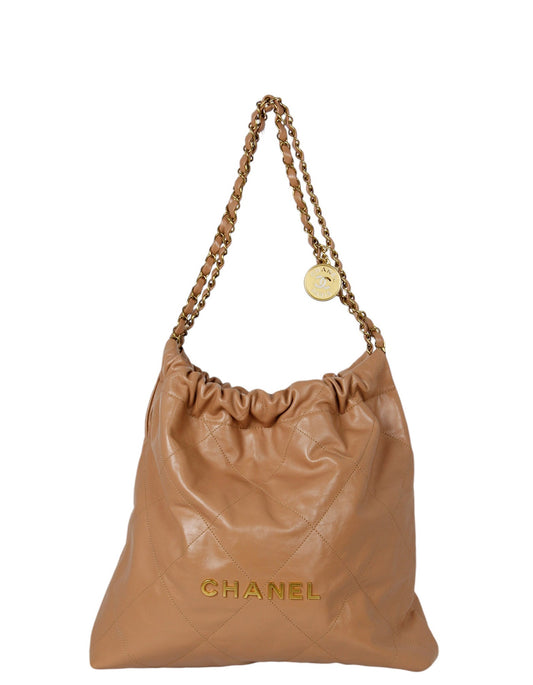 Chanel Dark Beige Leather Quilted Chanel Tote Bag - Rovelle Bags
