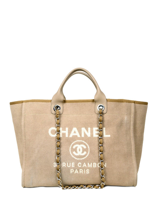 Chanel Ecru Beige Canvas Medium Deauville Tote Bag - Rovelle Bags