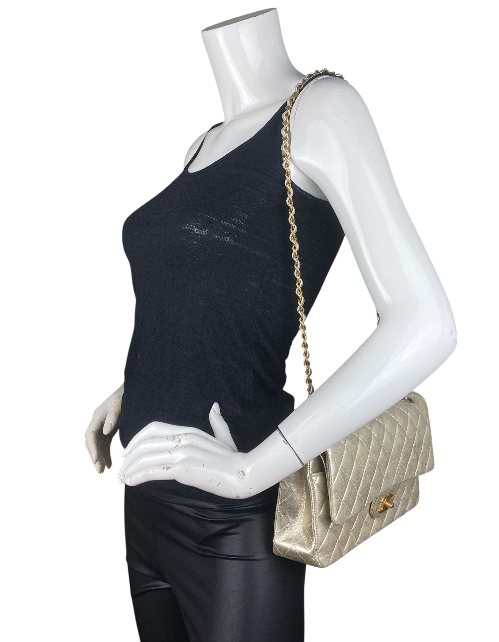 Chanel Gold Lambskin Medium Double Flap Flap Bag - Rovelle Bags