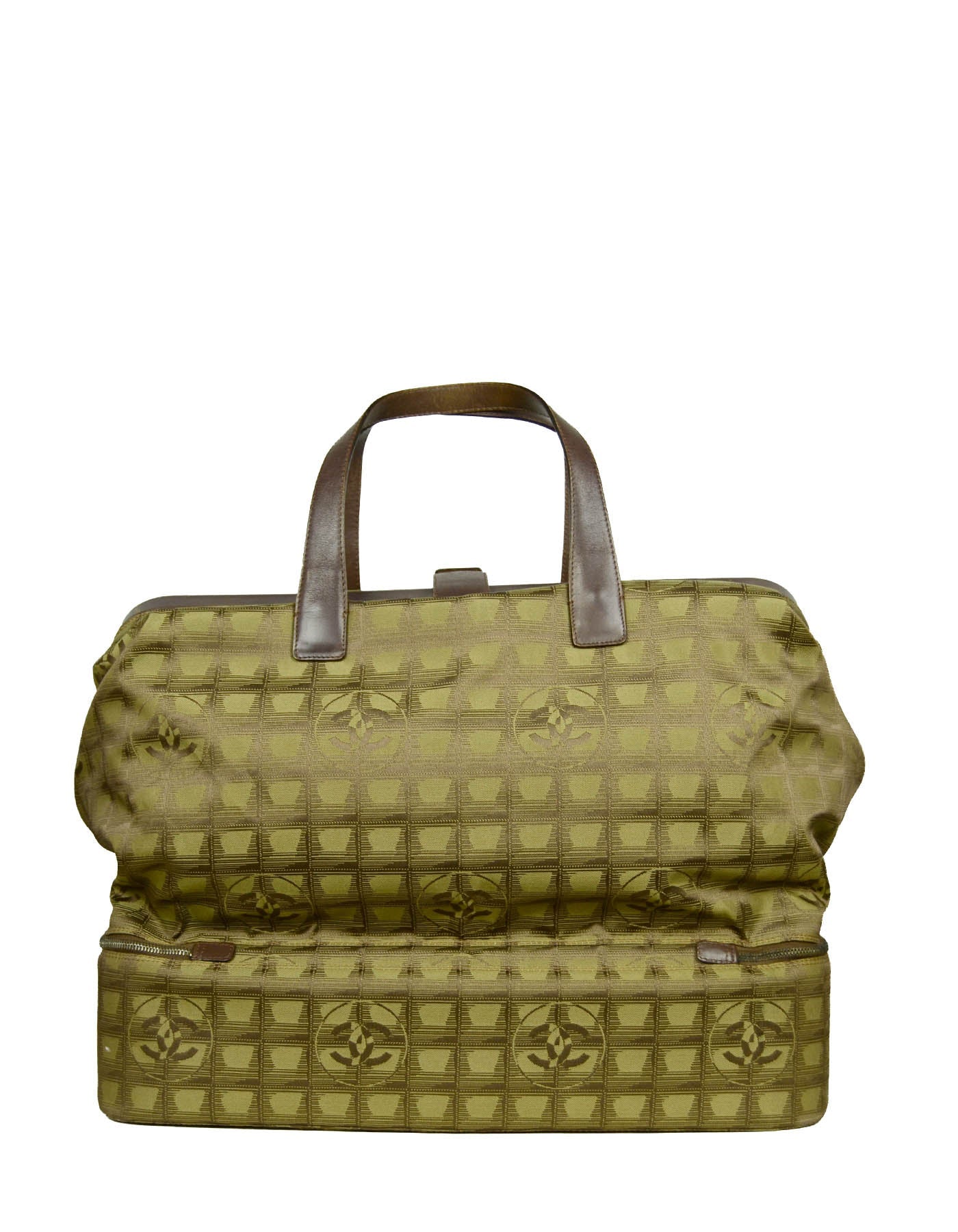 Chanel Khaki Logo Printed Travel Ligne Handbag - Rovelle Bags