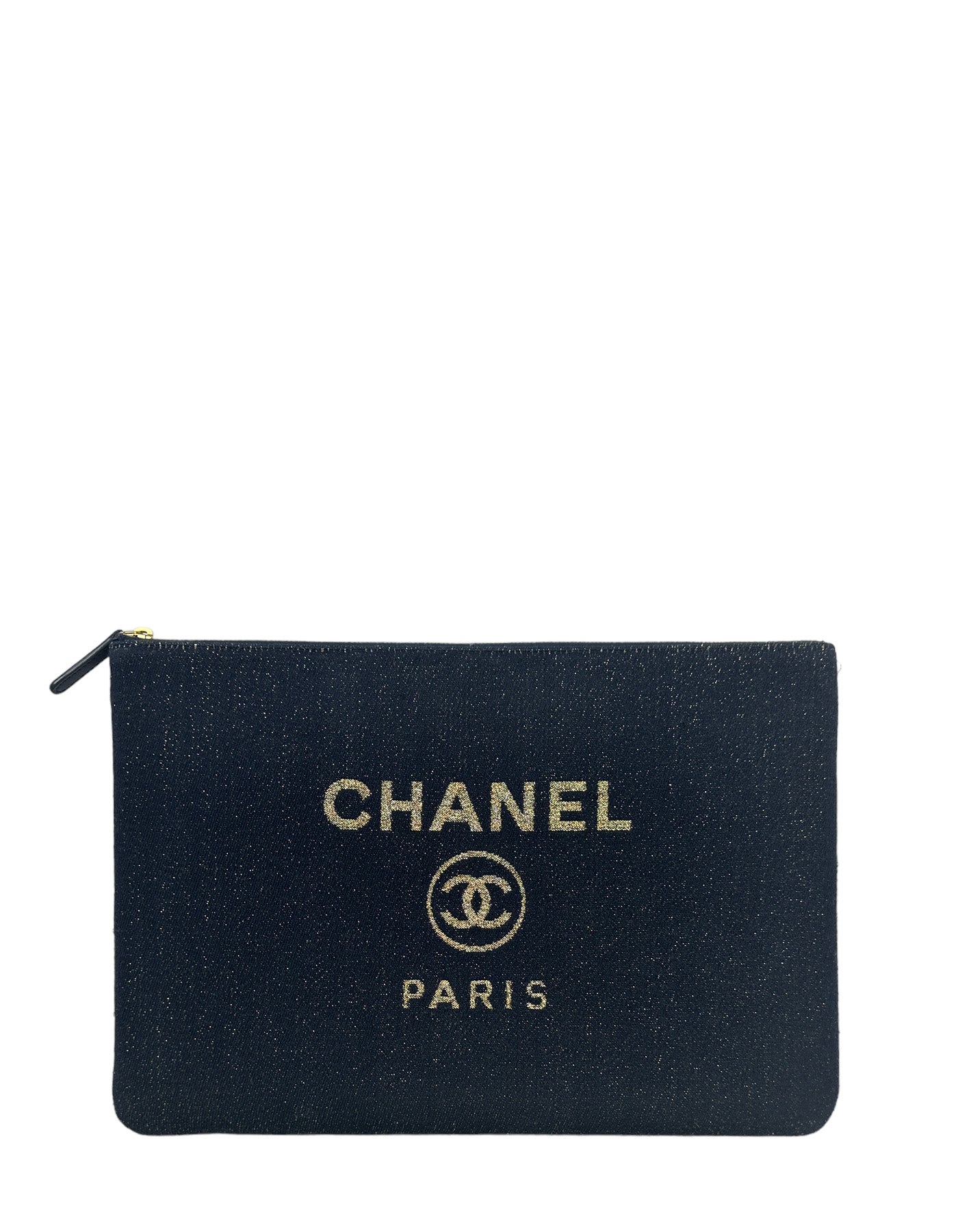 Chanel Navy/Gold Glitter Large Deauville Pouch Handbag - Rovelle Bags