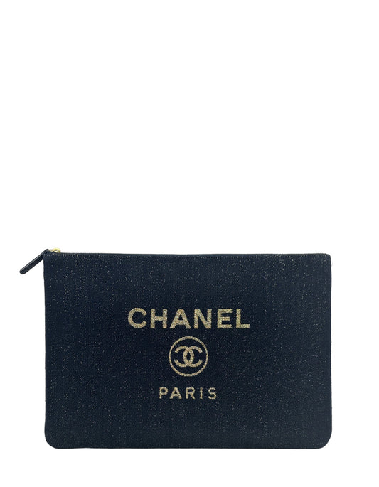 Chanel Navy/Gold Glitter Large Deauville Pouch Handbag - Rovelle Bags