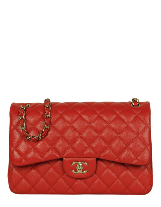 Chanel Red Caviar Leather Double Flap Flap Bag - Rovelle Bags