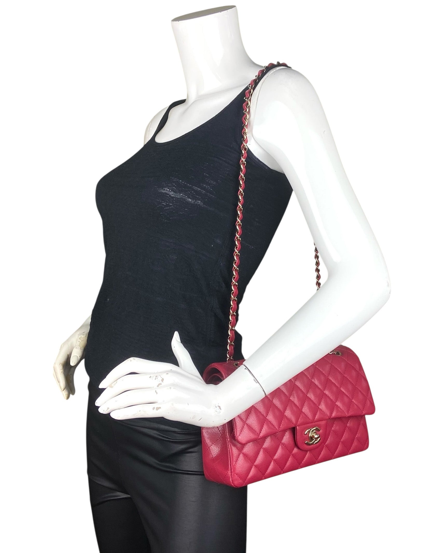 Chanel Red Caviar Medium Double Flap Flap Bag - Rovelle Bags