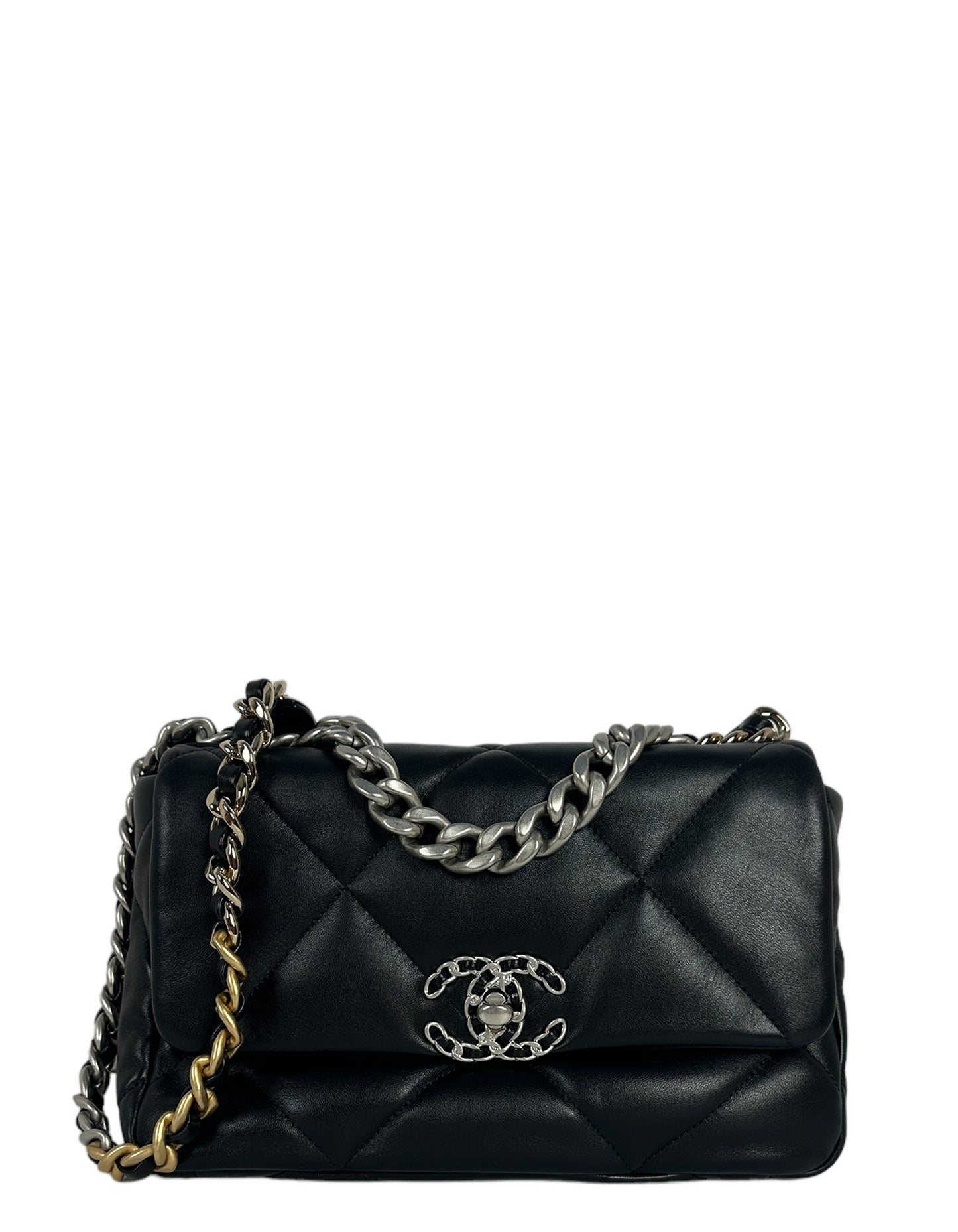 Chanel Silvertone Black Lambskin Quilted Medium Handbag - Rovelle Bags