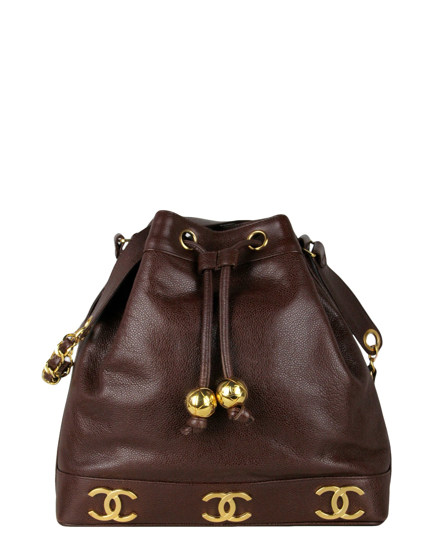 Chanel Brown Logo Caviar Leather Bucket Bucket Bag - Rovelle Bags