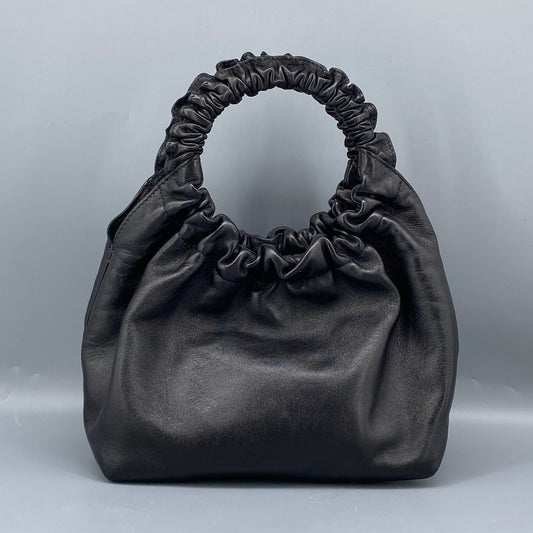 The Row Double Circle Bag Soft Black Leather Shoulder Bag