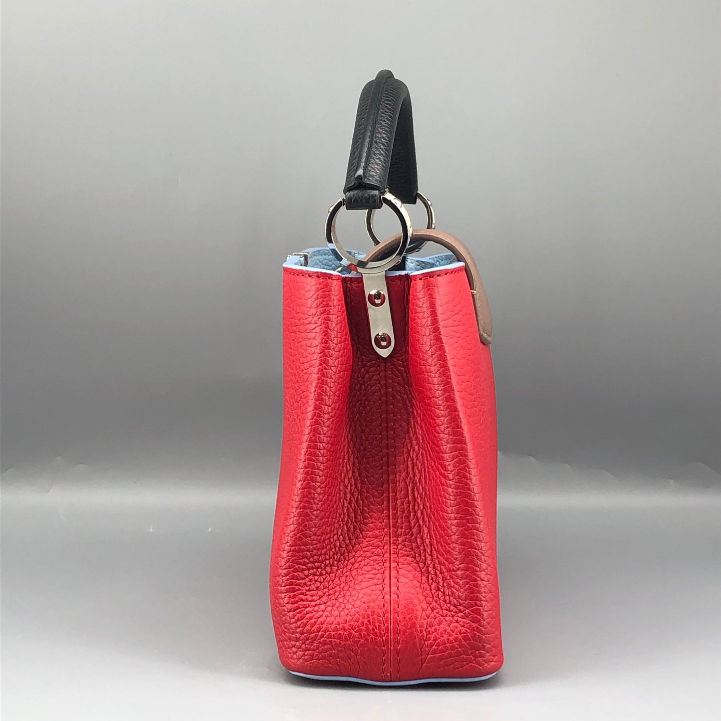Louis Vuitton Capucines PM Taurillon Leather Handbag Red Light Blue Two-Tone