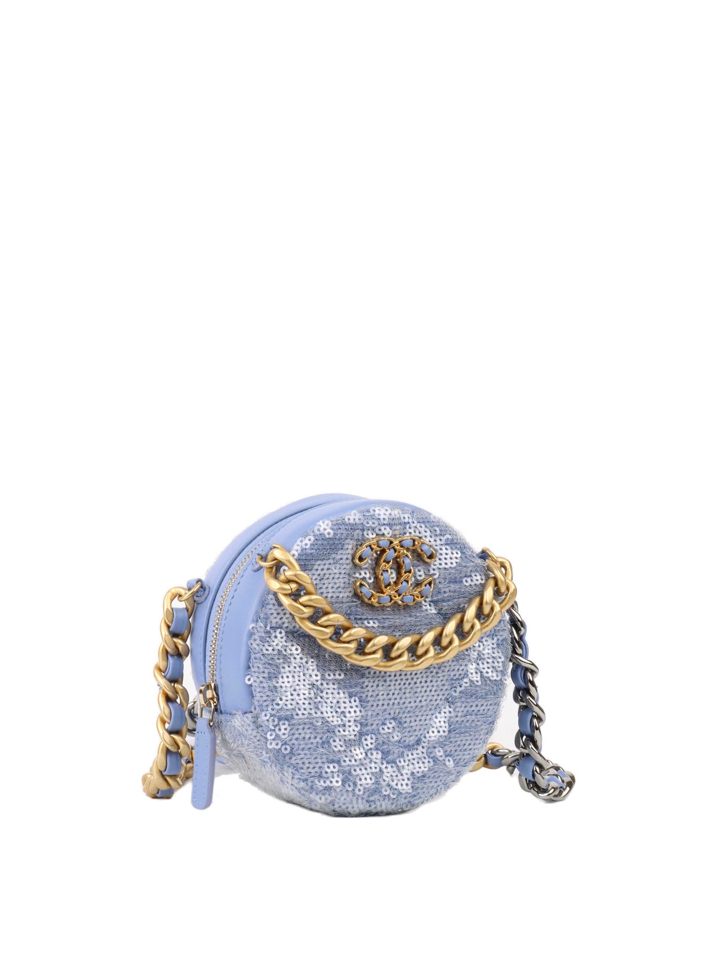 Chanel 19 Round Blue Sequinned Clutch Clutch Bag - Rovelle Bags