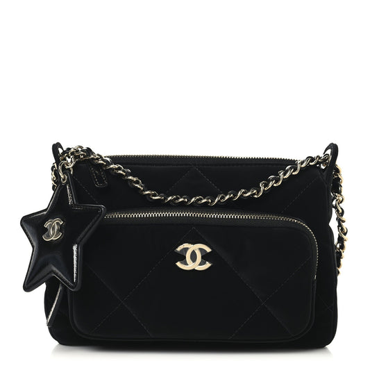 Chanel Velvet Effect Nylon Shiny Crumpled Clutch Bag - Rovelle Bags