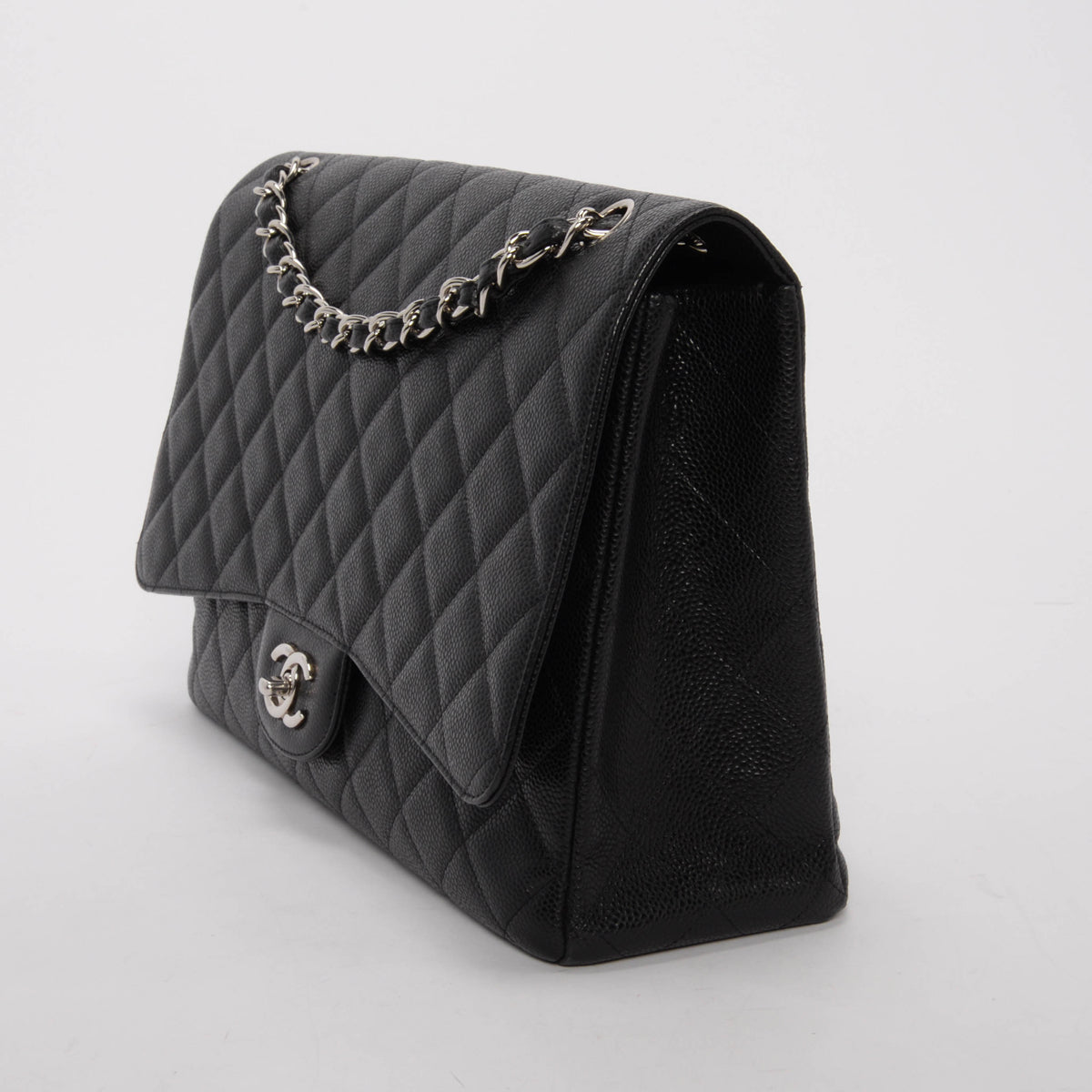 Chanel Black Quilted Caviar Jumbo Single Flap Bag - Rovelle Bags