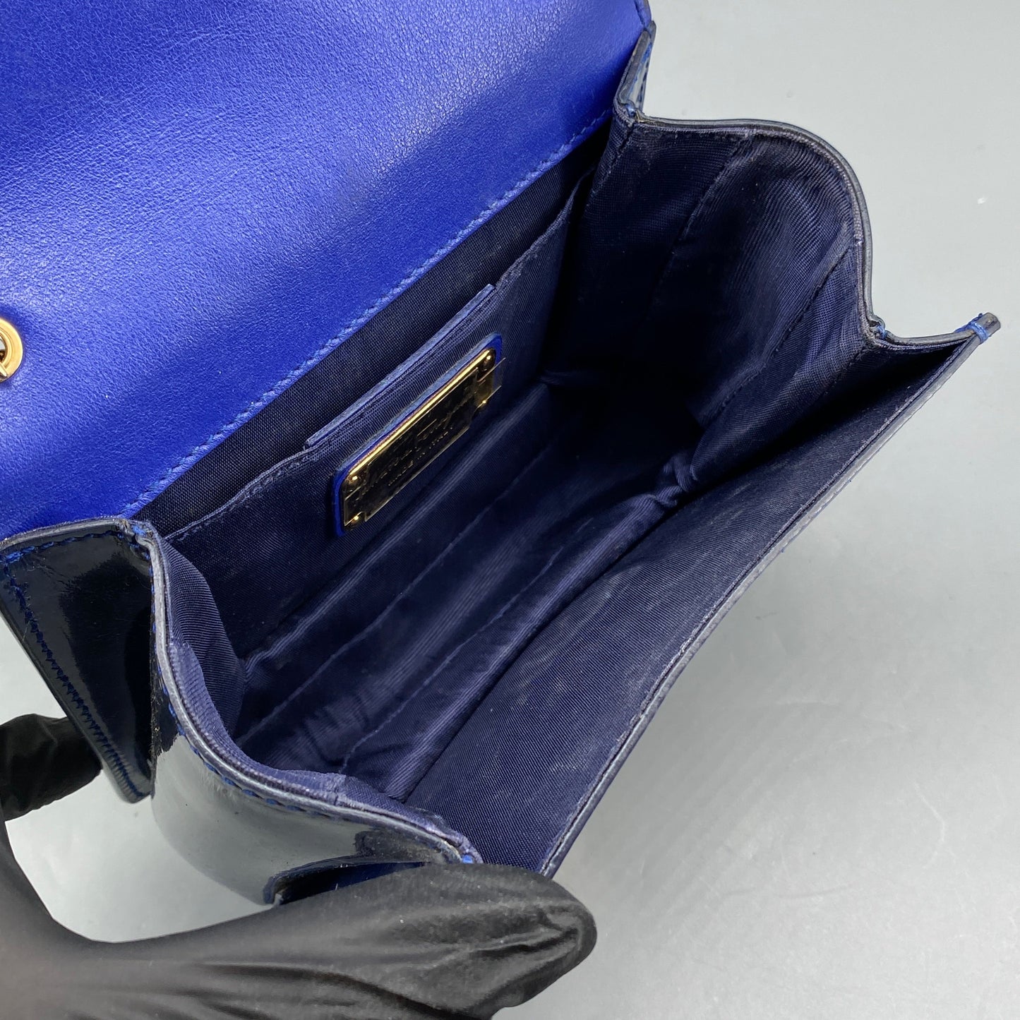 Salvatore Ferragamo Vara Bow Patent Leather Shoulder Bag Royal Blue