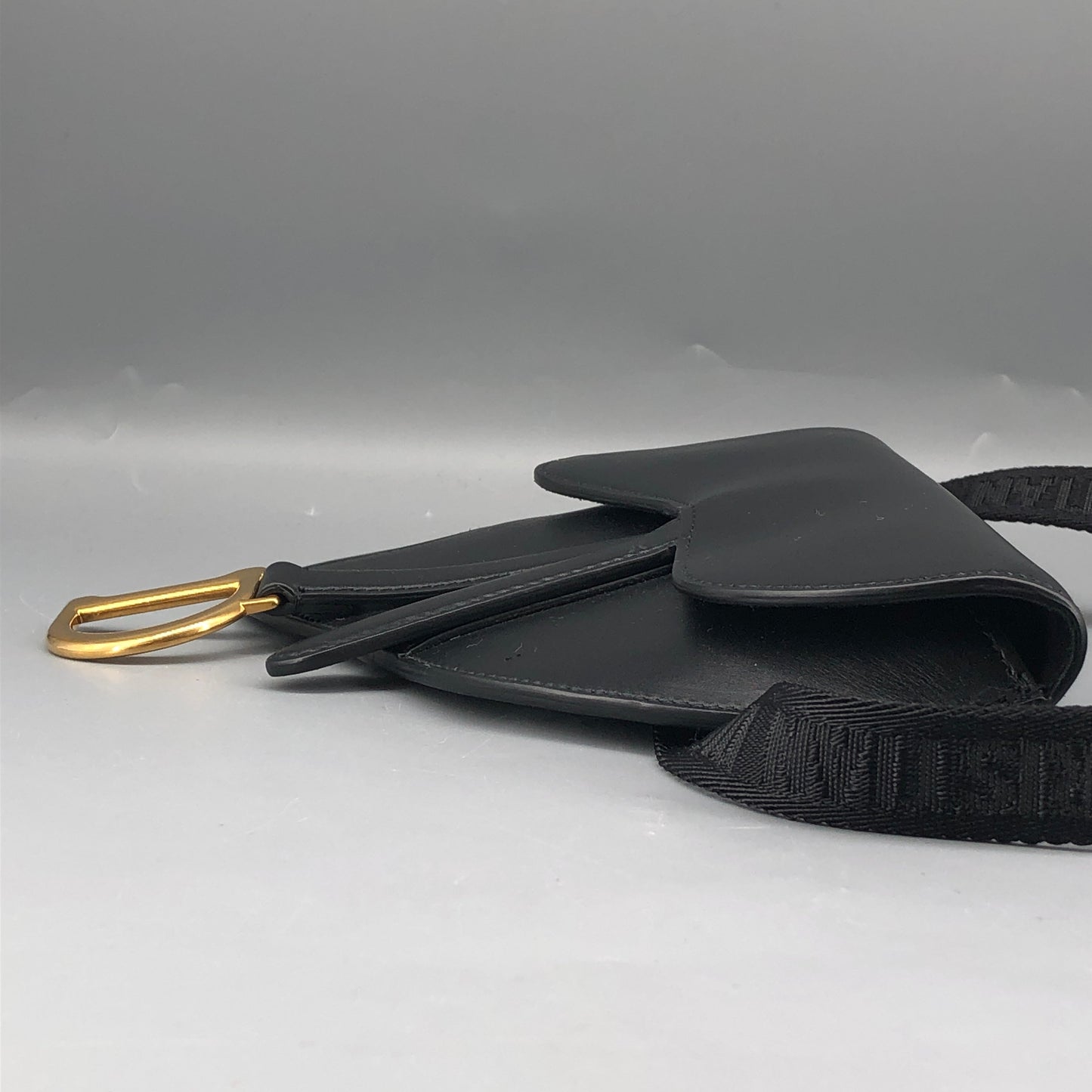 Christian Dior Smooth Black Leather Saddle Waist Belt Bag