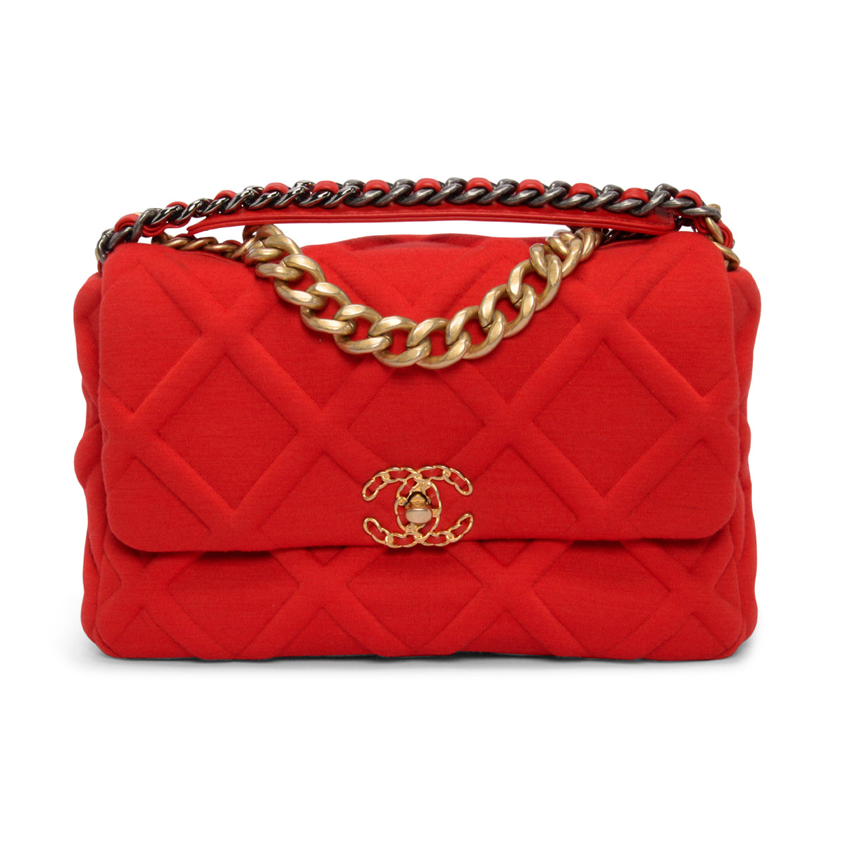 Chanel Red Quilted Jersey Large Chanel Handbag - Rovelle Bags