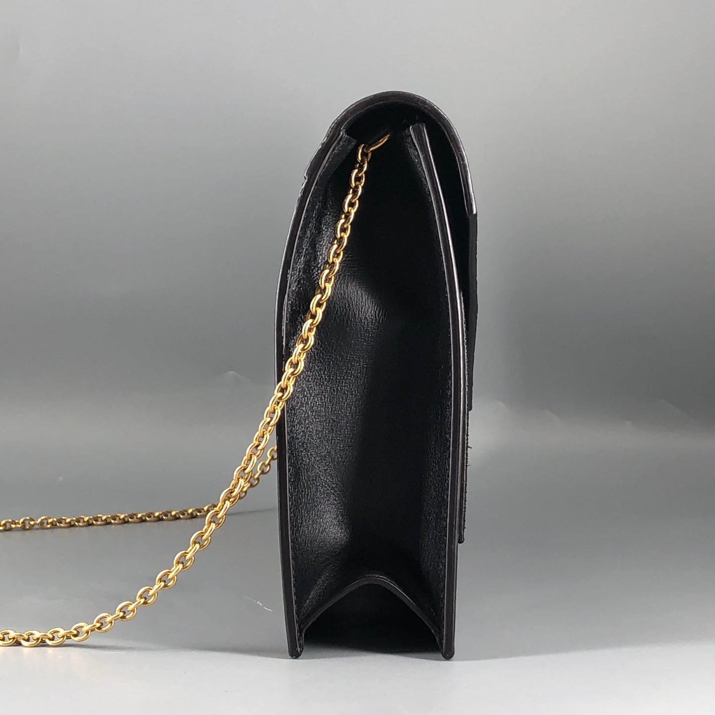 Celine Genuine Python & Smooth Calfskin Envelope Chain Shoulder Bag Black