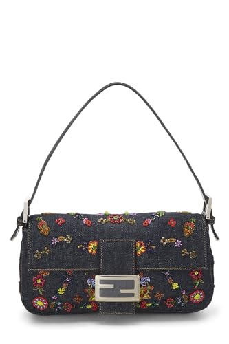 Fendi, Navy Denim Embellished Baguette, Navy