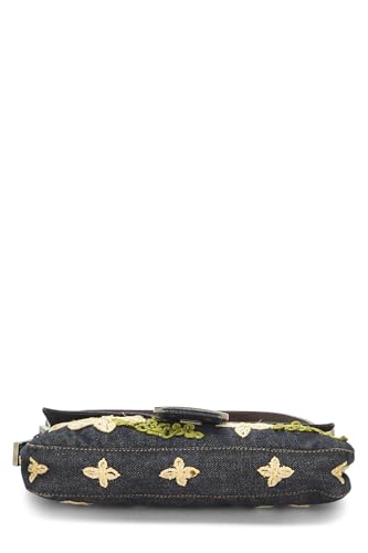 Fendi, Navy Floral Embroidered Baguette, Navy