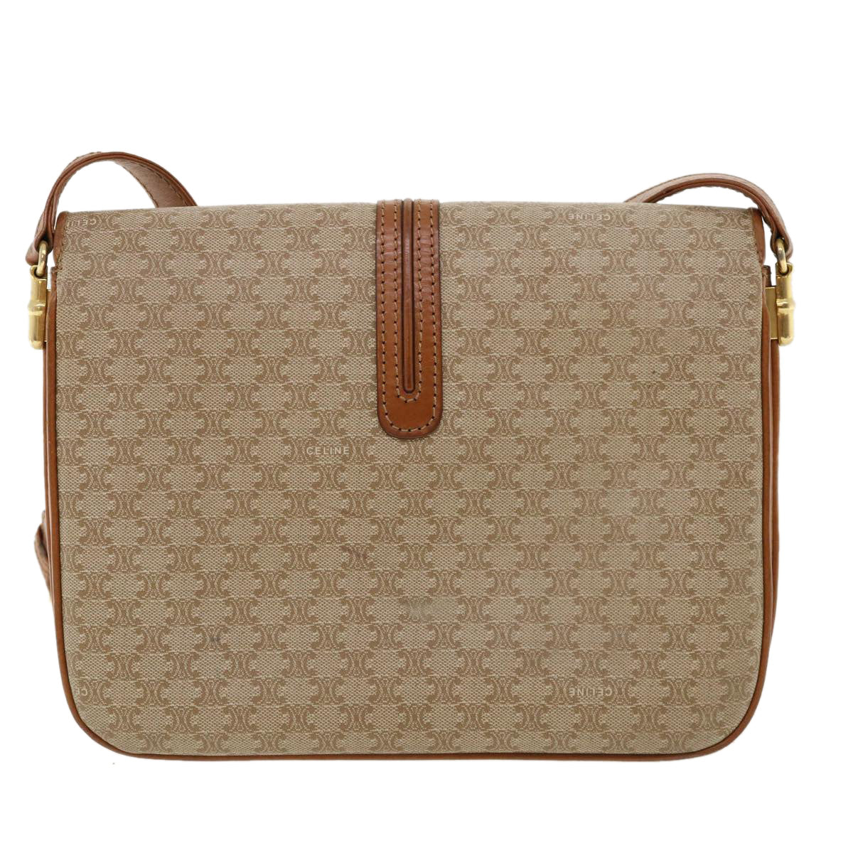 Luxury CELINE Macadam Canvas Shoulder Bag Beige 32455