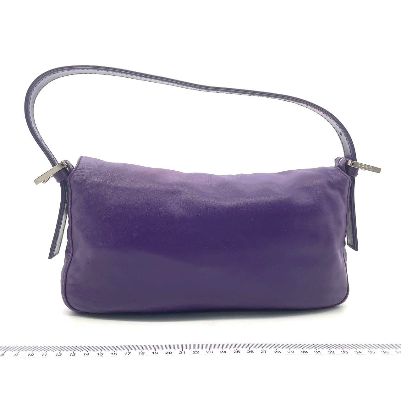 Fendi Baguette Purple Lambskin Leather Shoulder Bag Silver Hardware