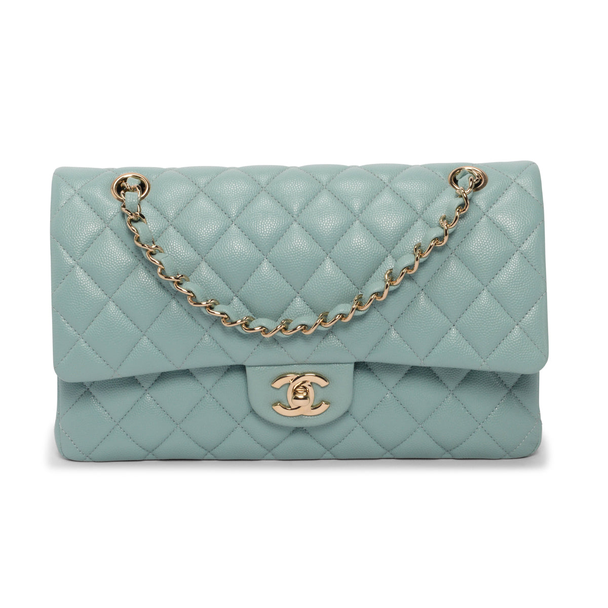 Chanel Tiffany Blue Quilted Caviar Medium Flap Bag - Rovelle Bags
