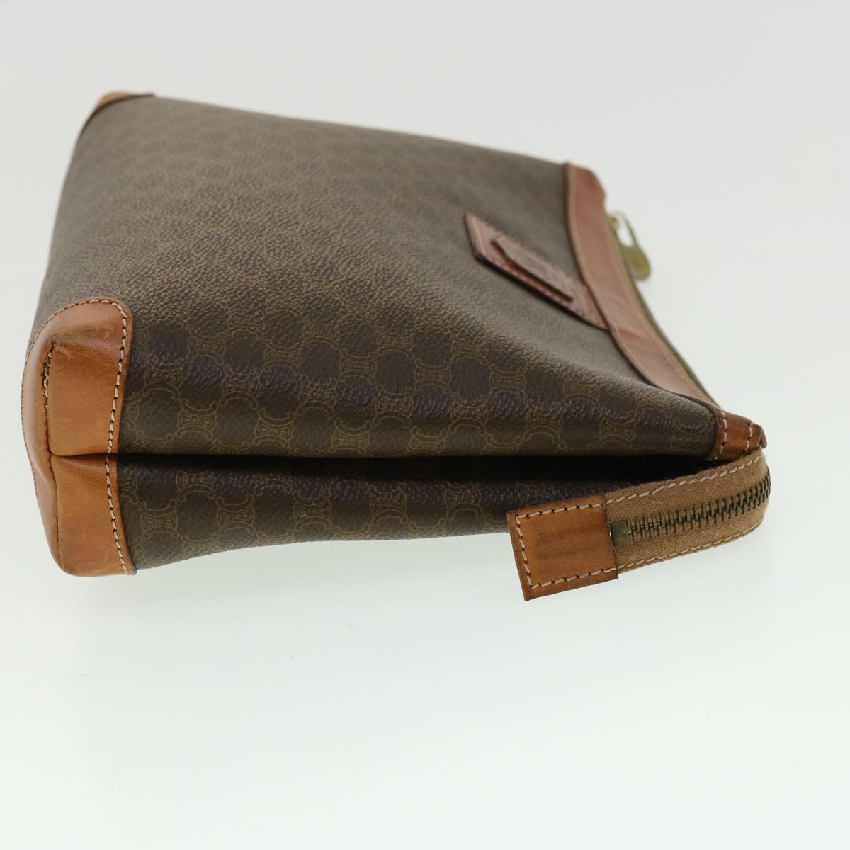 Luxury CELINE Macadam Canvas Pouch PVC Leather Brown 33273