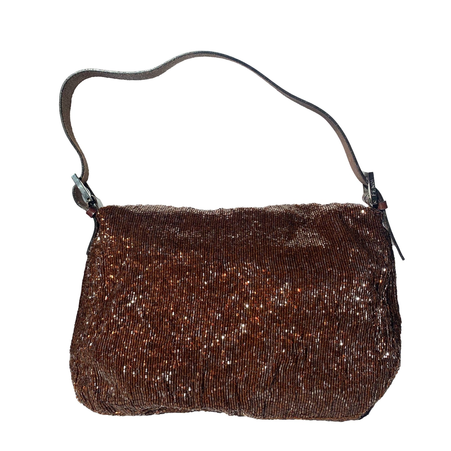 Fendi Mamma Baguette Brown Beaded Shoulder Bag