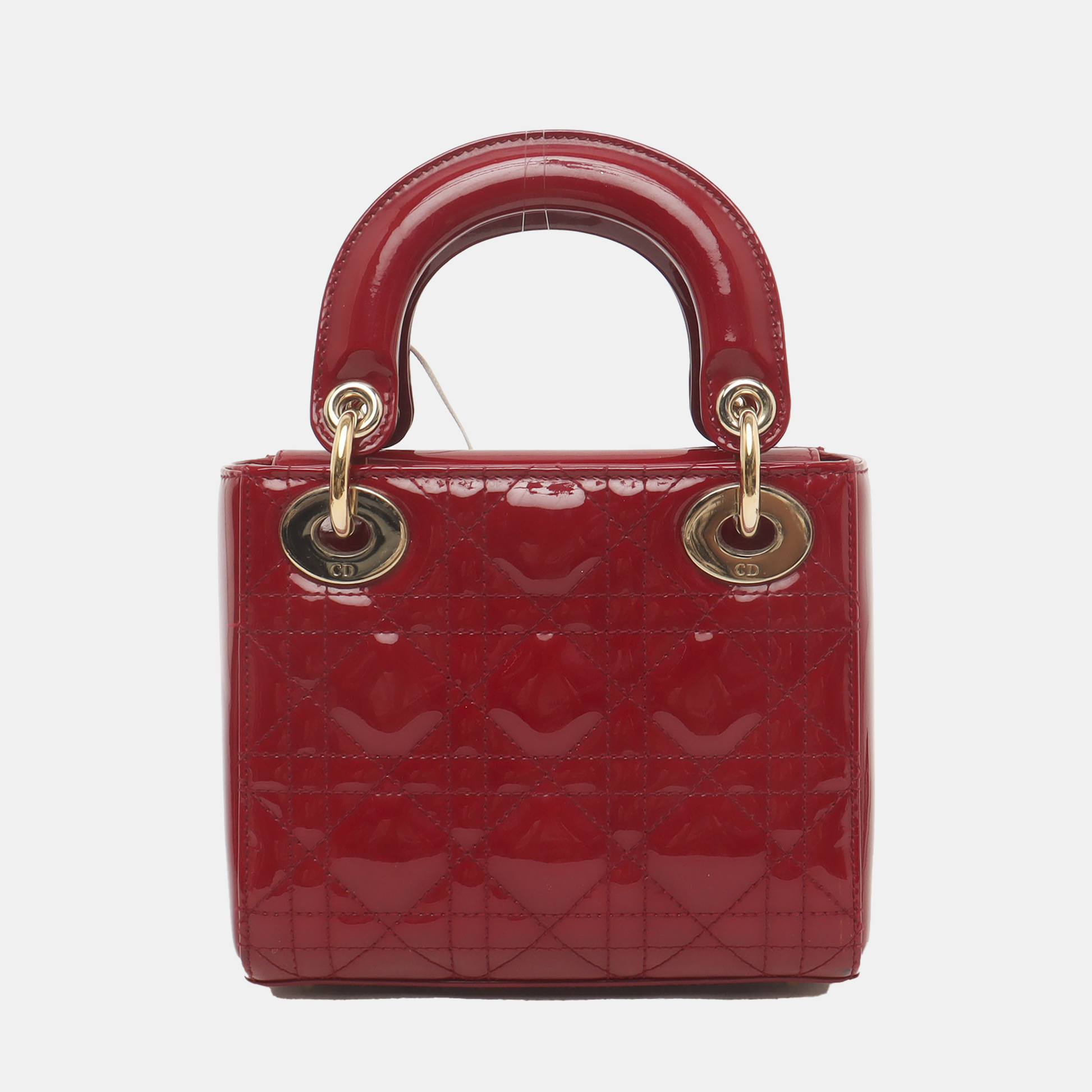 Lady Dior Mini Handbag Burgundy Red Patent Leather Gold-tone Chain Strap