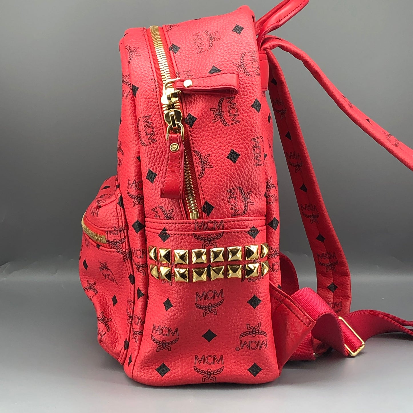 MCM Visetos Coated Canvas Small Backpack Hot Pink