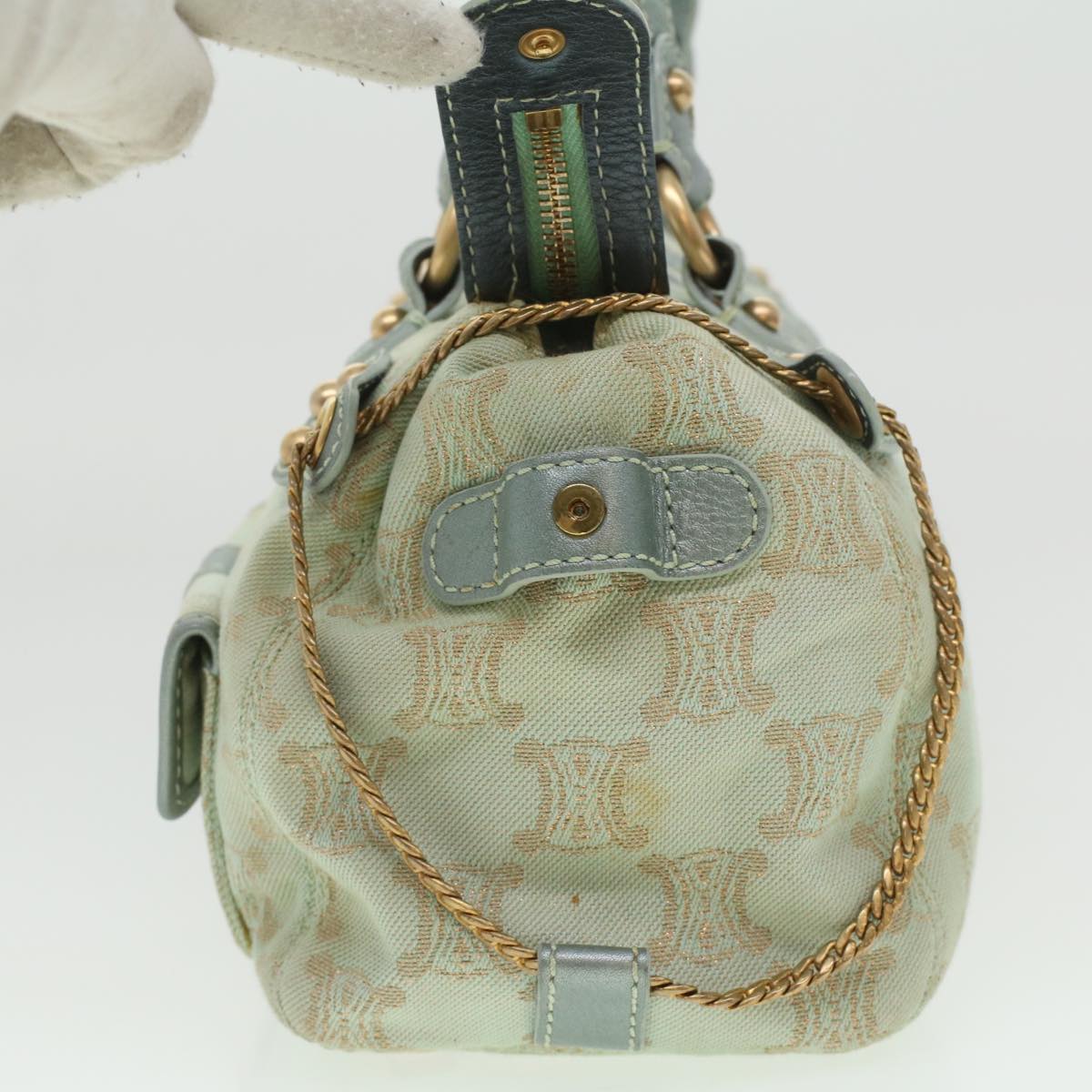 Luxury CELINE Paris Macadam Canvas Shoulder Bag Light Blue 35668