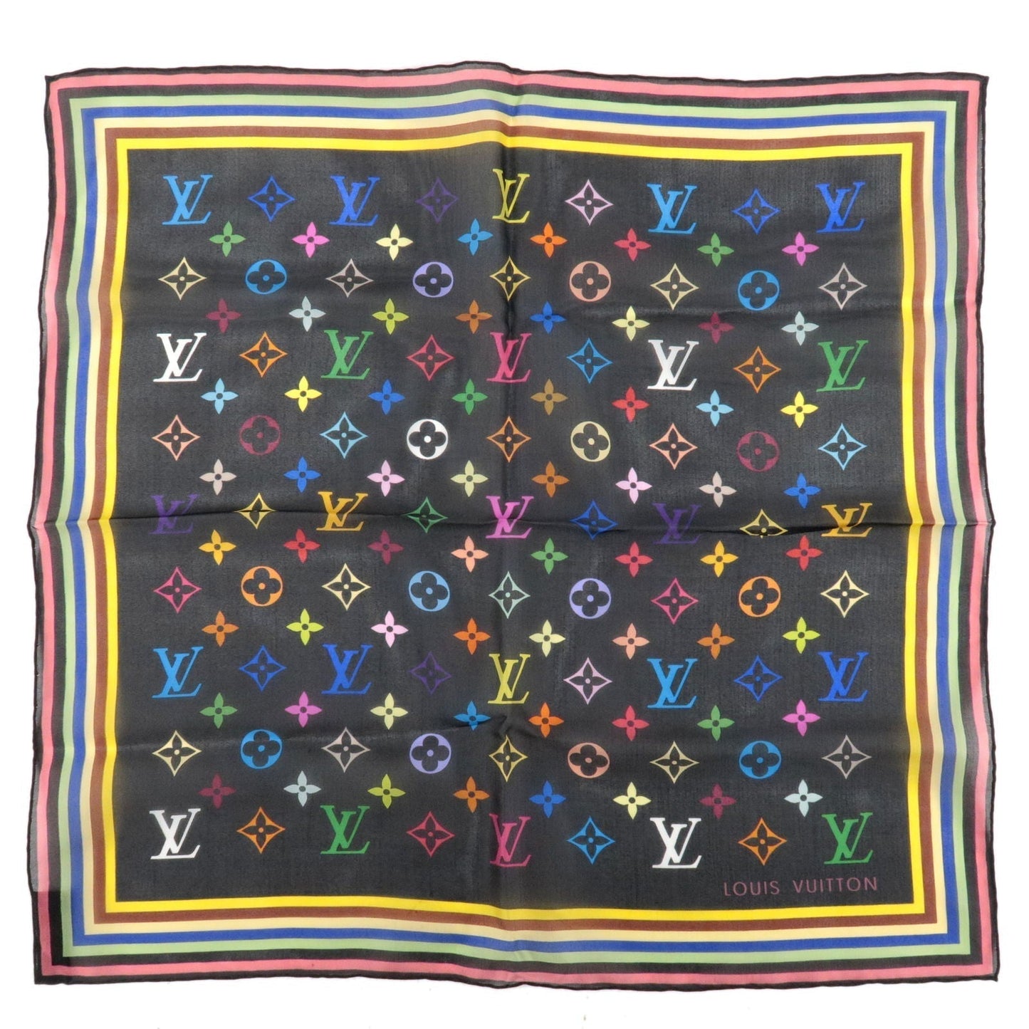 Louis Vuitton Monogram Multi Color Carre 100% Silk Scarf Noir