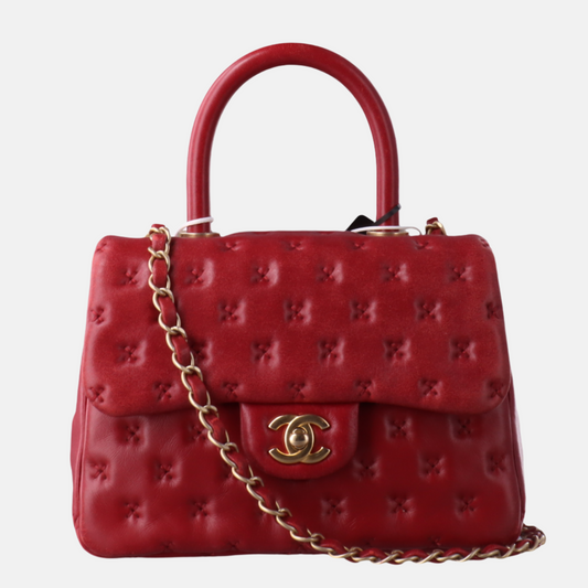 Chanel Paris-Rome Cross Stitch Mini Coco Handle Red Lambskin Crossbody Bag, 2017