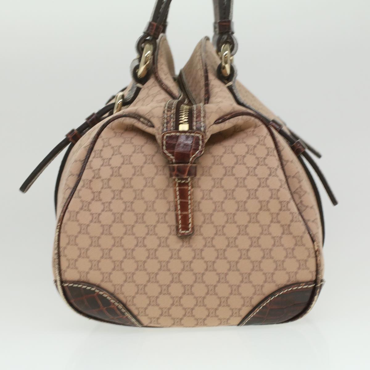 Luxury CELINE Macadam Canvas Shoulder Bag Leather Pink Brown 36300