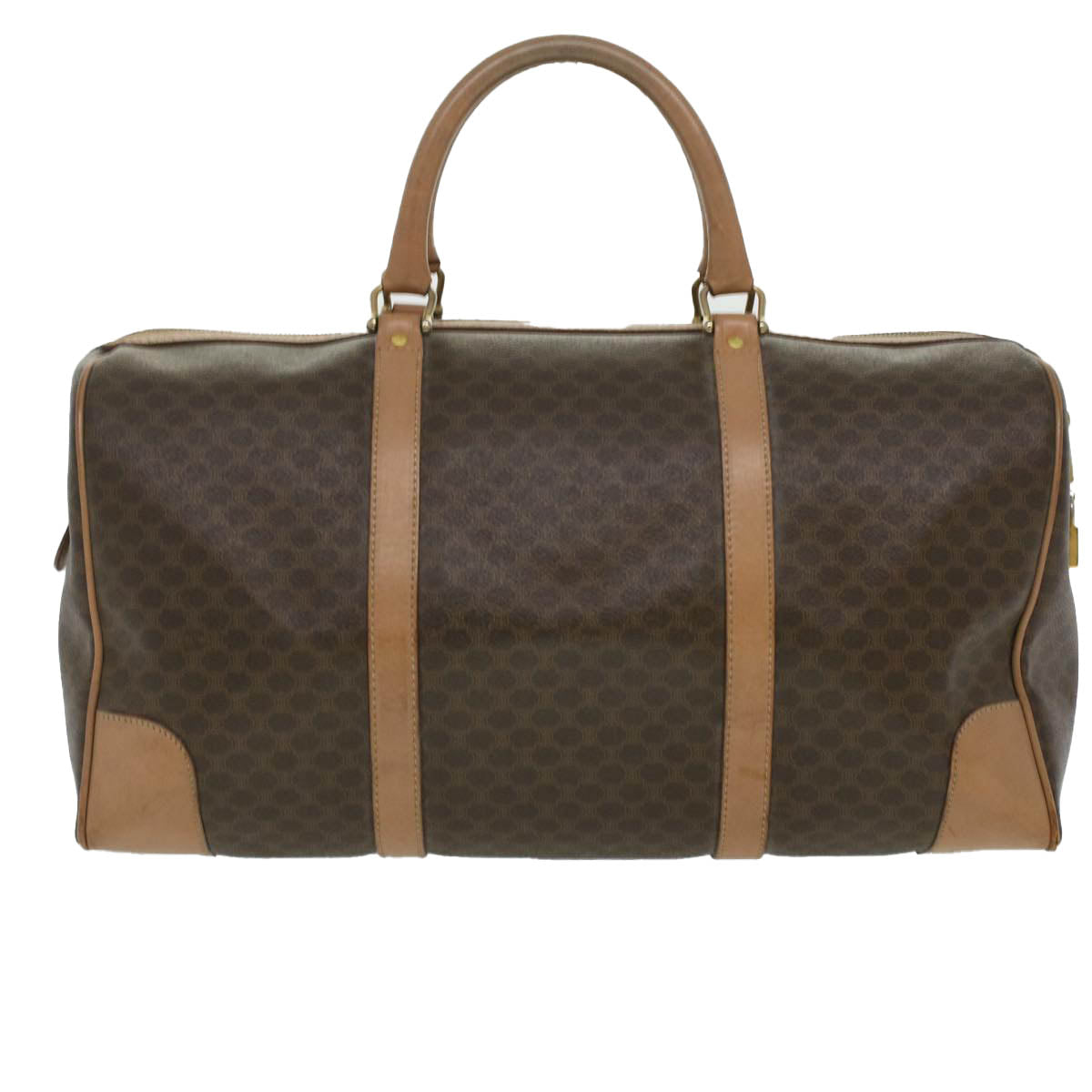 Luxury CELINE Macadam Canvas Boston Bag PVC Leather Brown 36671
