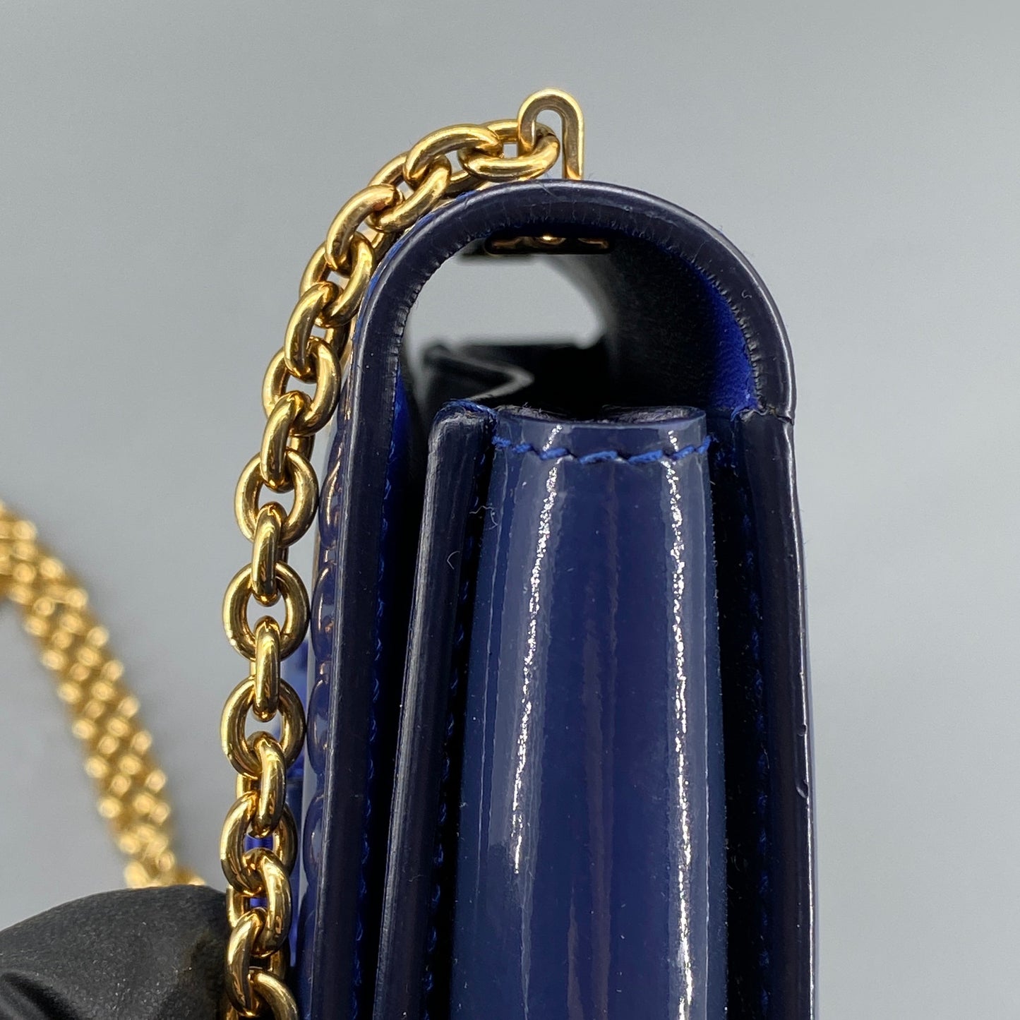 Salvatore Ferragamo Vara Bow Patent Leather Shoulder Bag Royal Blue