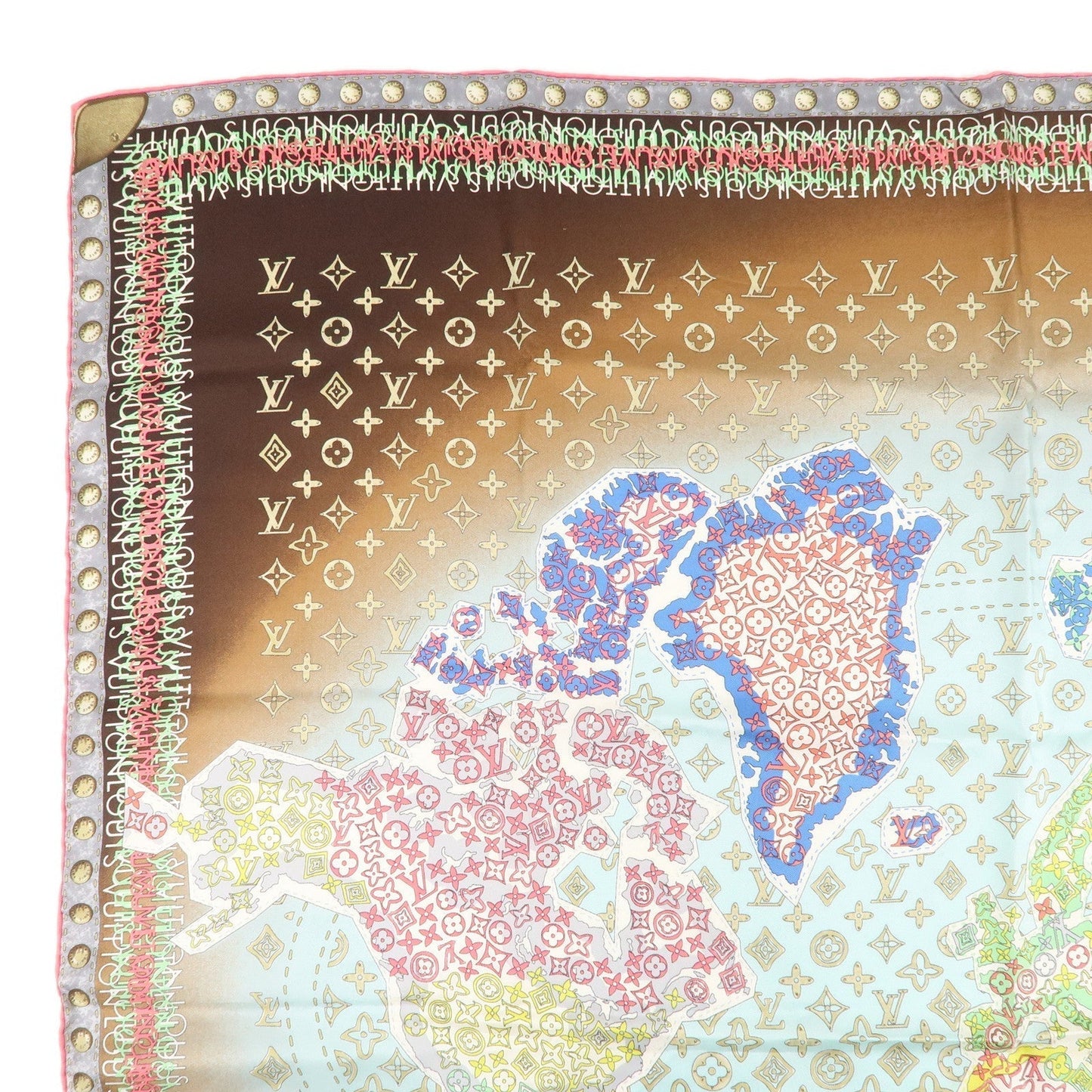 Louis Vuitton Monogram Scarf World Map Brown Light Blue 402470