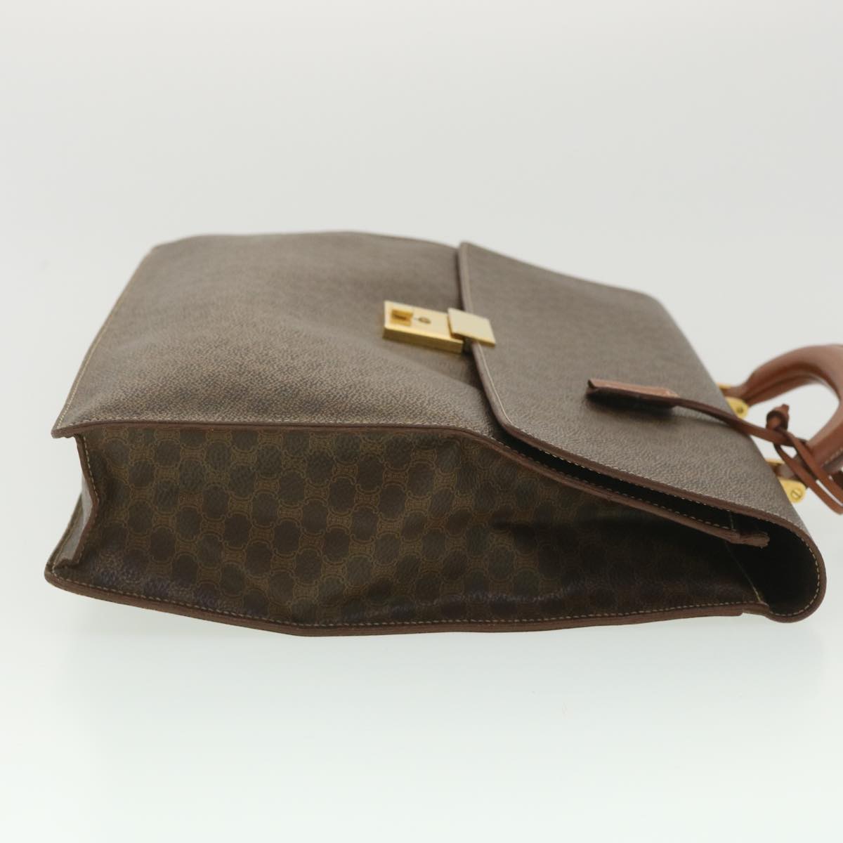 Luxury CELINE Macadam Canvas Hand Bag PVC Leather Brown 37308