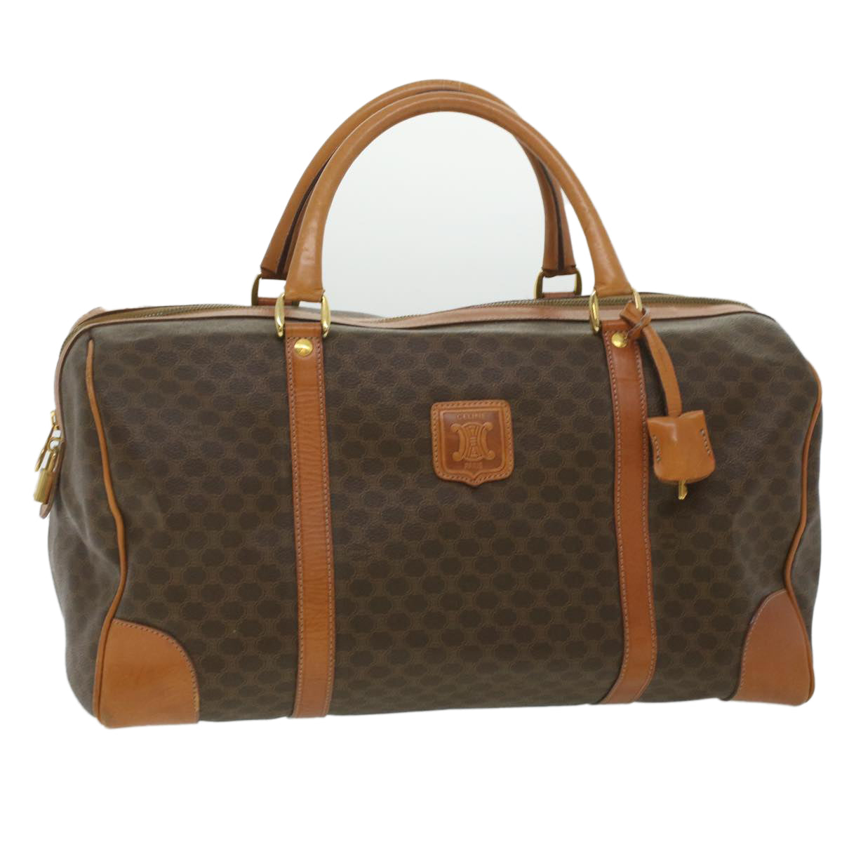 Luxury CELINE Macadam Canvas Boston Bag PVC Leather Brown 37395