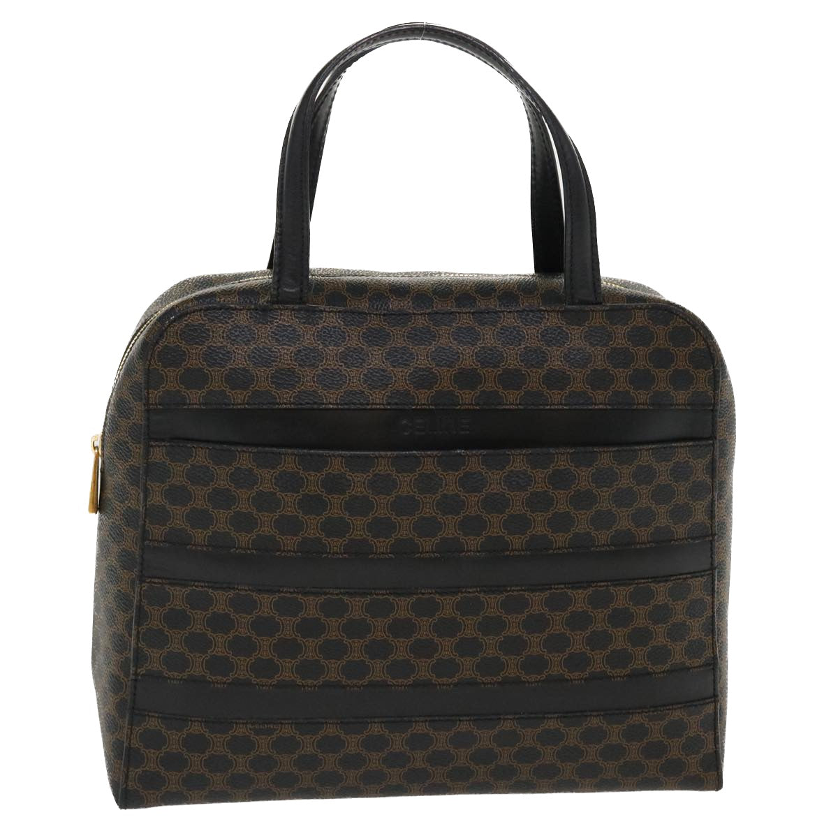 Luxury CELINE Macadam Canvas Hand Bag PVC Leather Black 37689